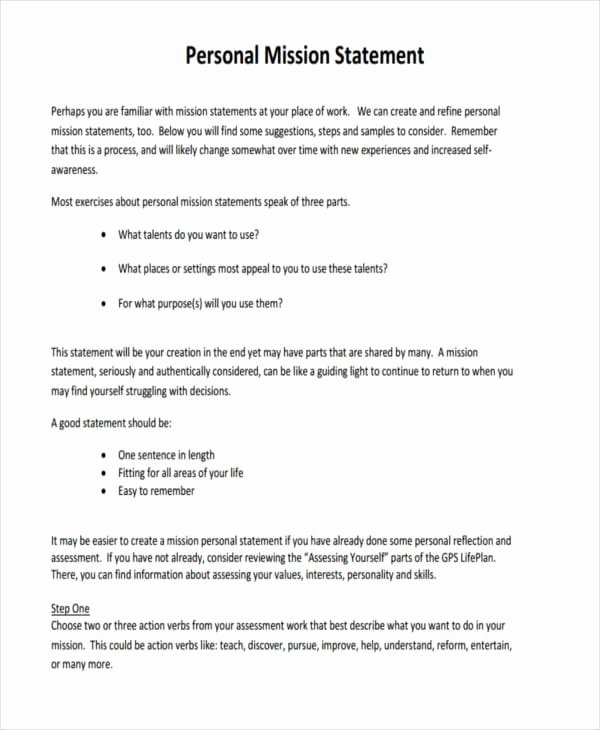 Personal Mission Statements Templates Lovely Free 51 Statement Examples In Pdf