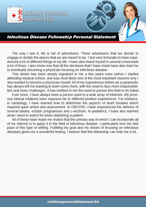 Personal Statement for Fellowship Fresh Professional Help with Infectious Disease Fellowship