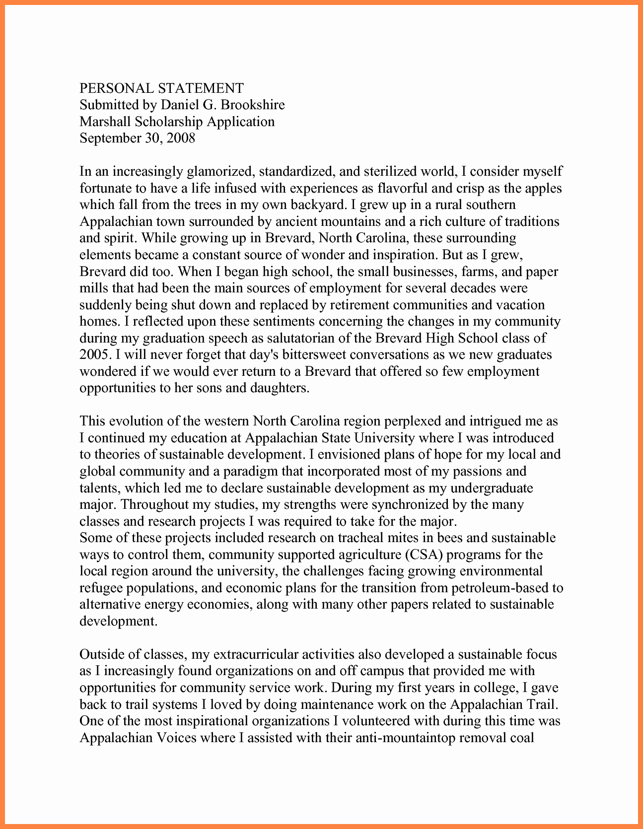 Personal Statement Letter Examples Luxury 6 Example Of A Personal Statement