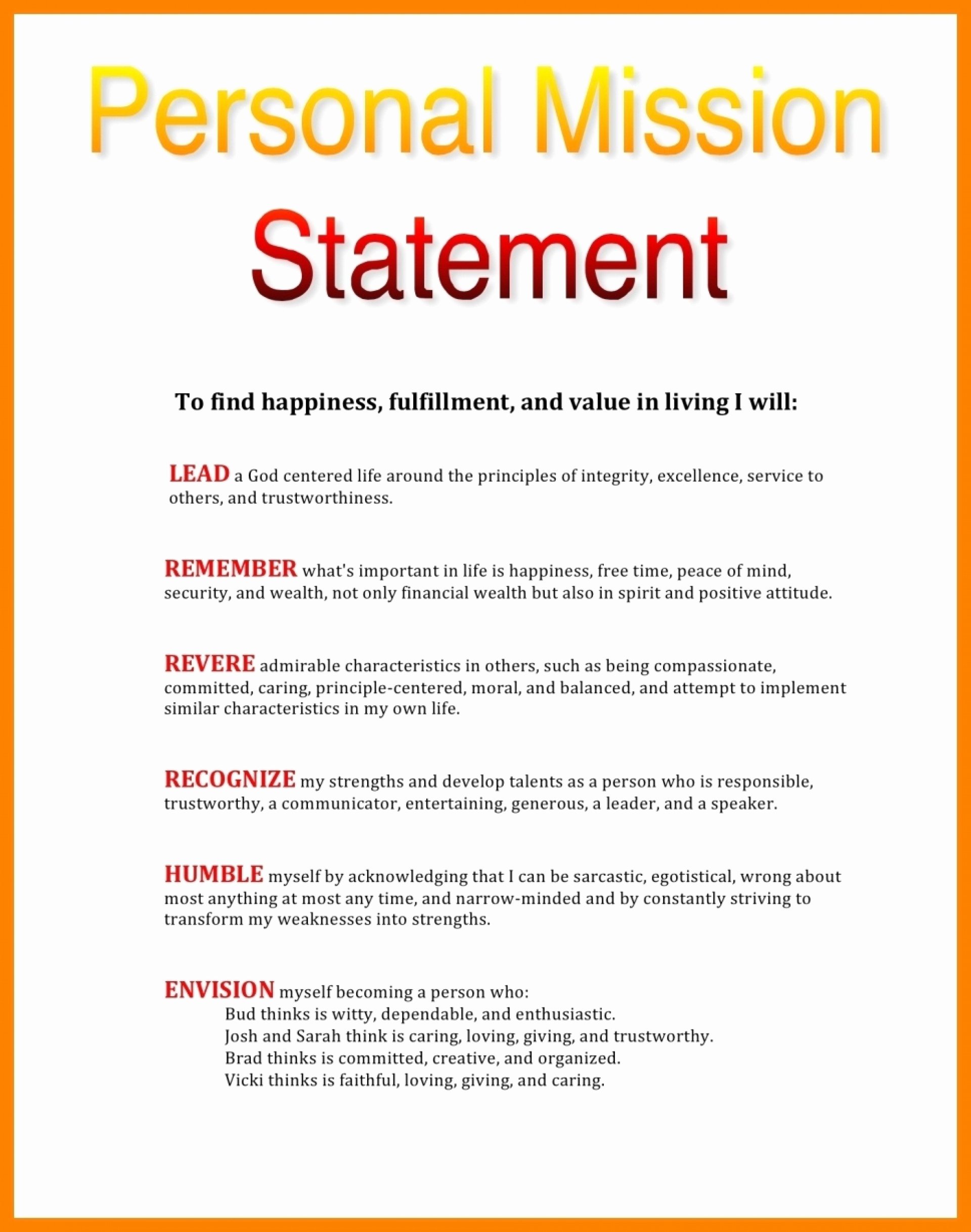  20 Personal Vision Statement Sample Dannybarrantes Template