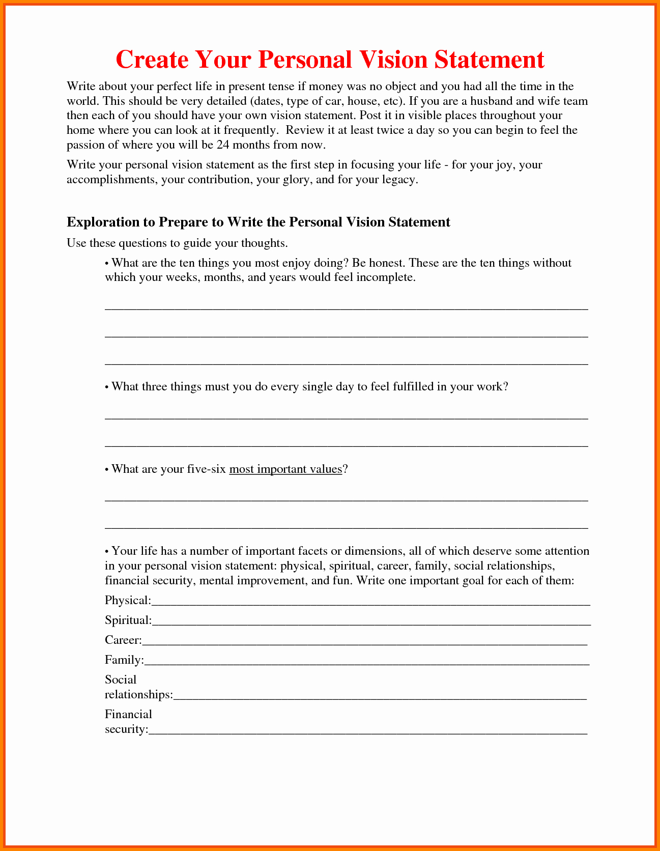 Personal Vision Statement Template Best Of 10 Personal Vision Statement Template