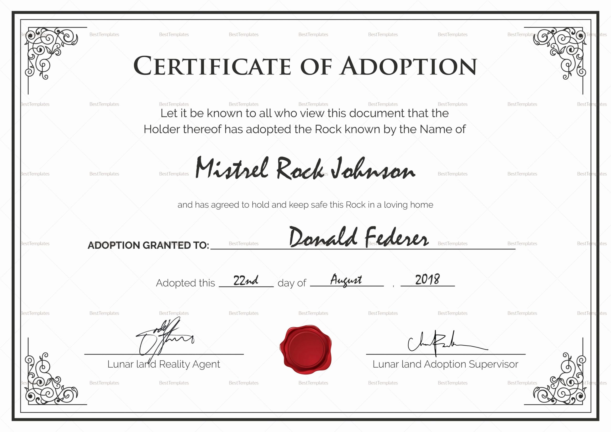 Pet Adoption Certificate Template Awesome Editable Certificate Adoption Template