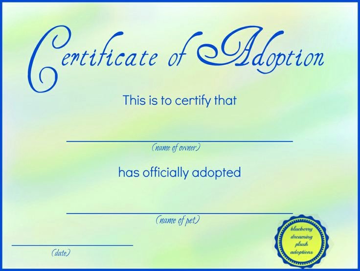 Pet Adoption Certificate Template Free Luxury Printable Stuffed Animal Adoption Certificates
