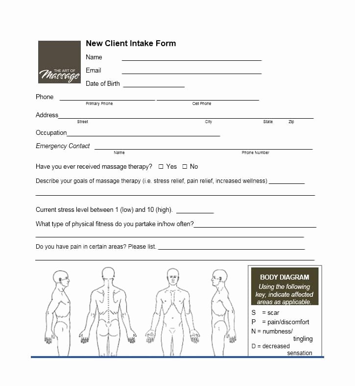Physical therapy Intake form Template Awesome 59 Best Massage Intake forms for Any Client Printable