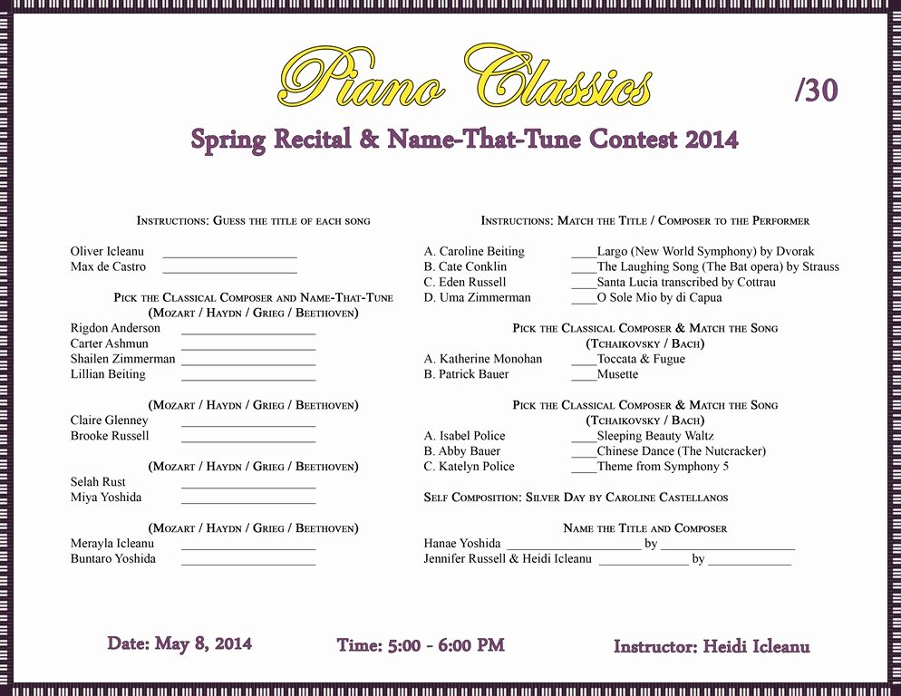 Piano Recital Certificate Template Inspirational Piano Classics 2014 Spring Recital Little Sketches Of Us…