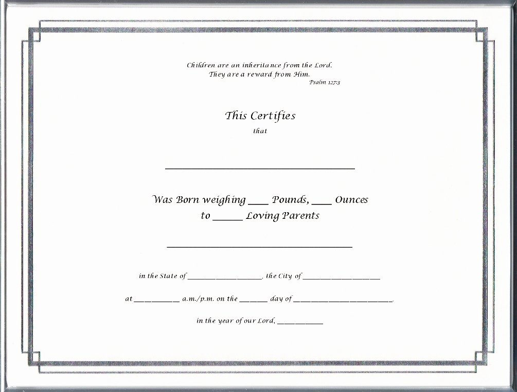 Pictures Of Blank Birth Certificates Inspirational Keepsake Birth 8 5 X 11 Inch Certificate Silver Border