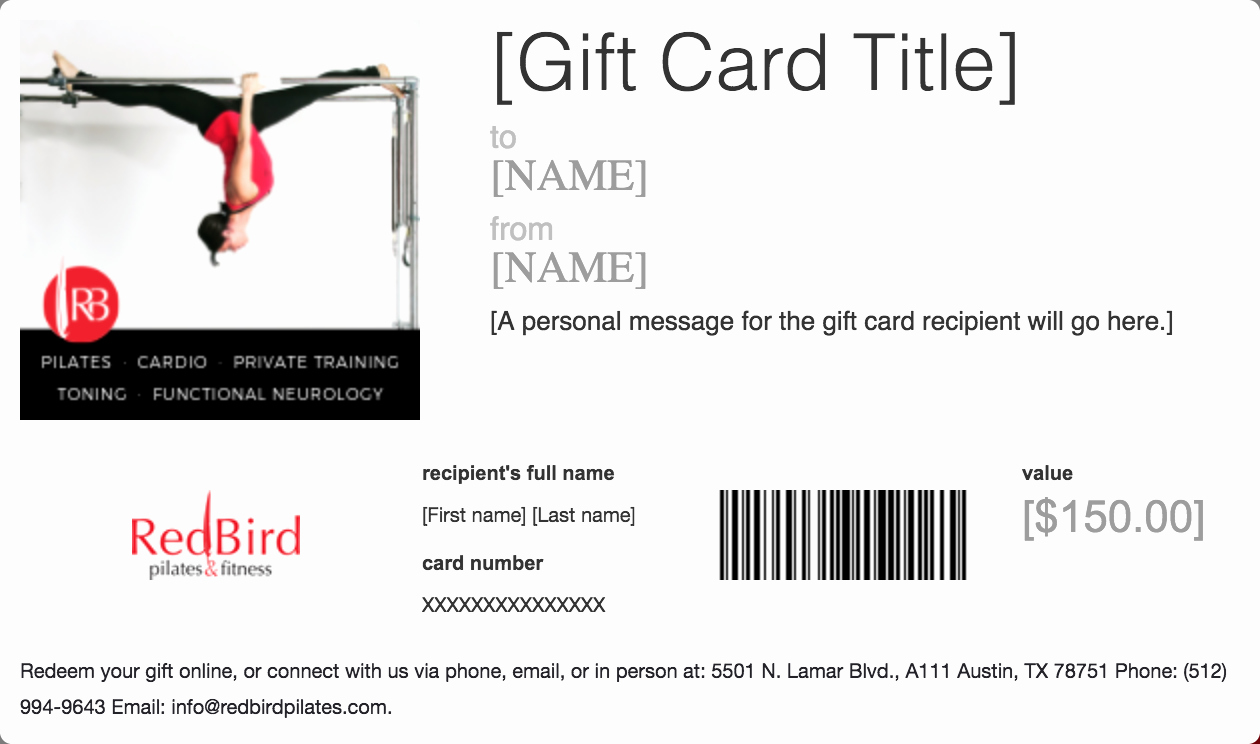 Pilates Gift Certificate Template Unique Gift Certificates Redbird Pilates &amp; Fitness