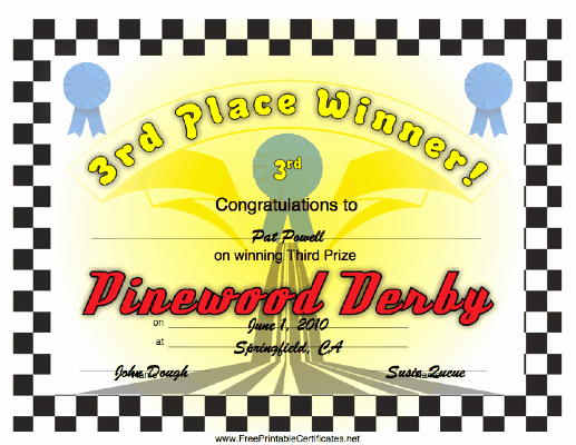 Pinewood Derby Certificate Template Unique Lots Of Free Printable Pinewood Derby Awards