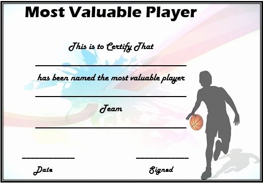 Player Of the Game Certificate Luxury Basketball Mvp Certificate Template