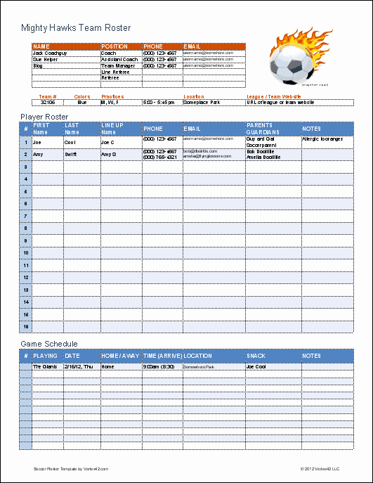 Player Of the Week Template Luxury soccer Roster Template for Excel