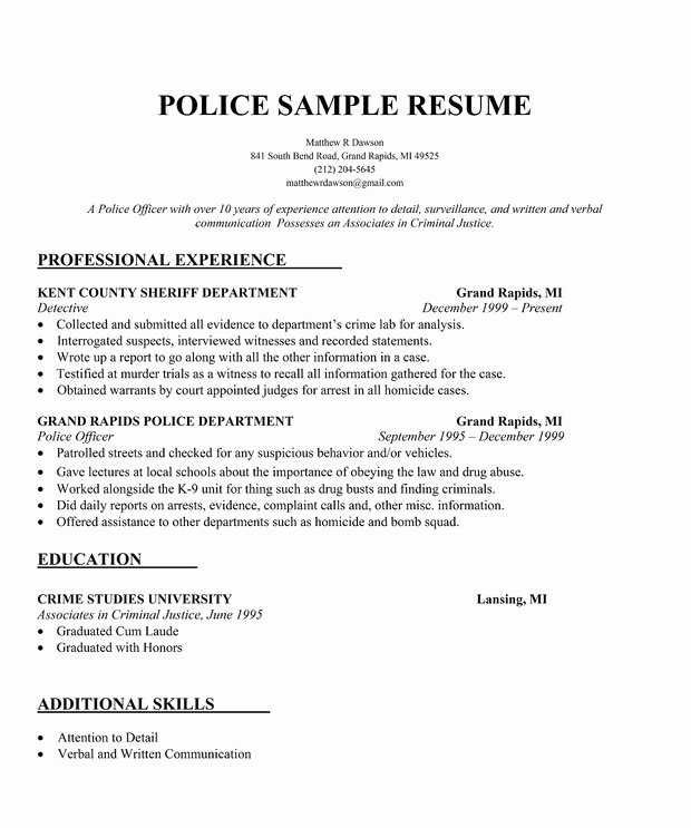 Police Chief Resume Best Of Police Resume Example Resume Panion