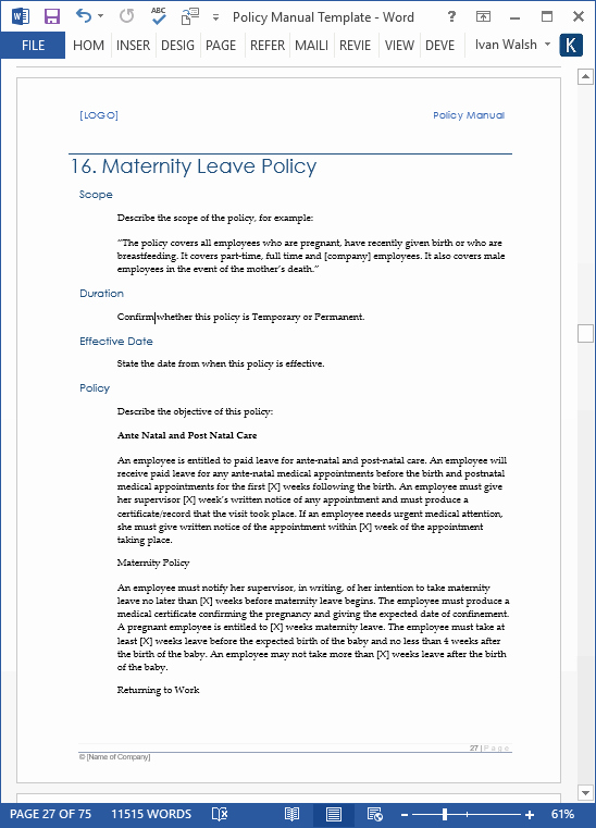 Policy Manual Sample Beautiful Download Policy &amp; Procedures Manual Templates Ms Word 68