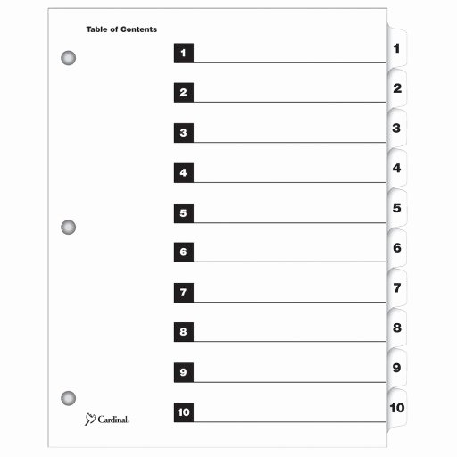 Portfolio Table Of Contents Template Best Of Cardinal Estep Printable Table Of Contents Dividers 10