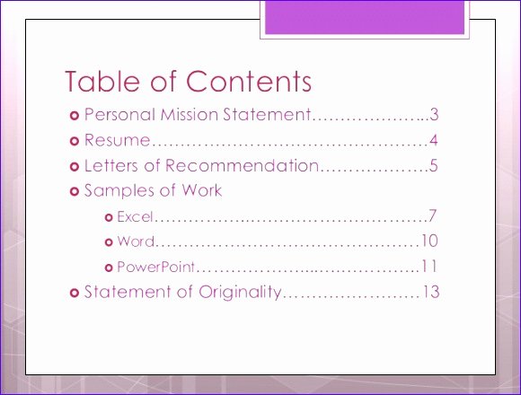 Portfolio Table Of Contents Template Fresh 10 Table Contents Excel Template Exceltemplates