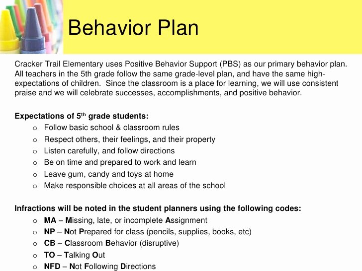 Positive Behavior Support Plan Example Unique Wel E to 5th Grade 2010