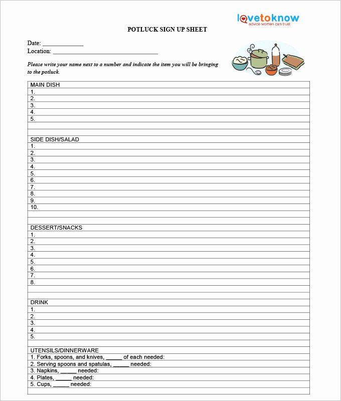 potluck sign up sheet template word