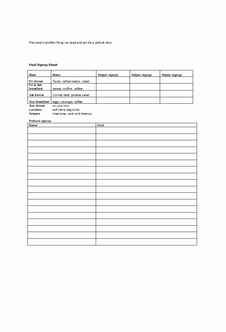 Potluck Signup Sheet Excel Best Of 38 Best Potluck Sign Up Sheets for Any Occasion