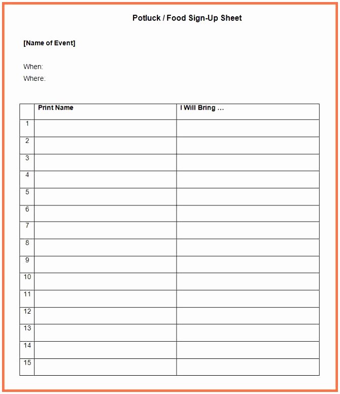 Potluck Signup Sheet Excel Inspirational 10 Bio Sheet Template Reoyp