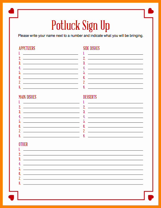Potluck Signup Sheet Excel Luxury Potluck Signup Sheet