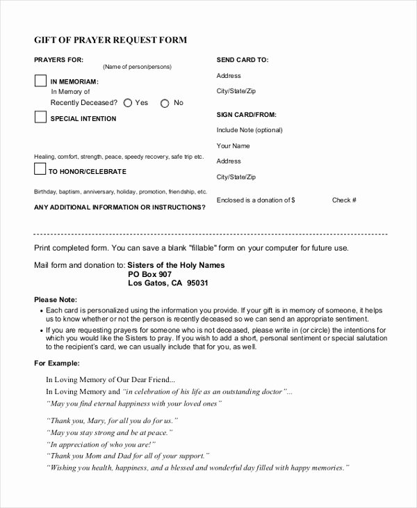Prayer Request form Template Best Of Free 10 Sample Prayer Request forms