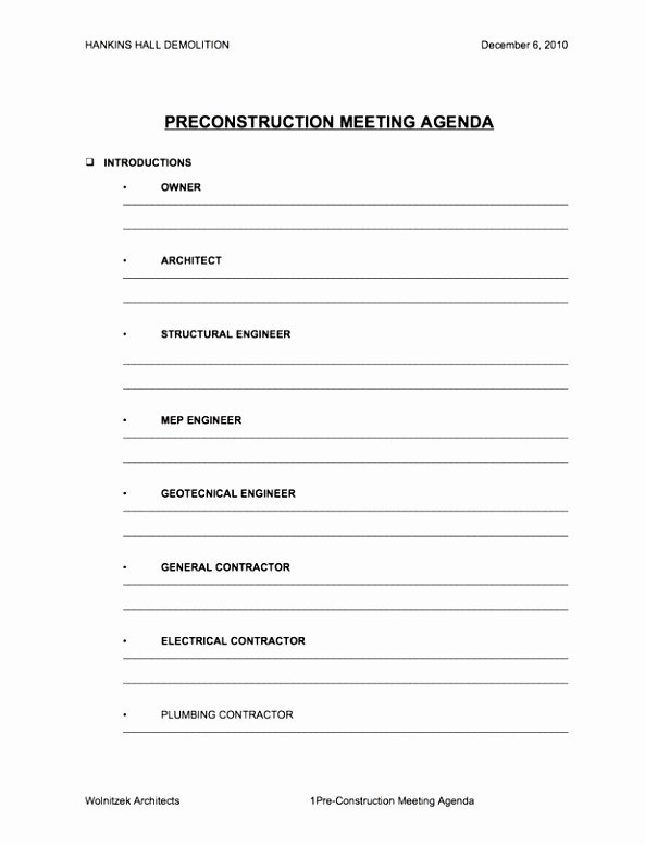 pre construction meeting agenda template