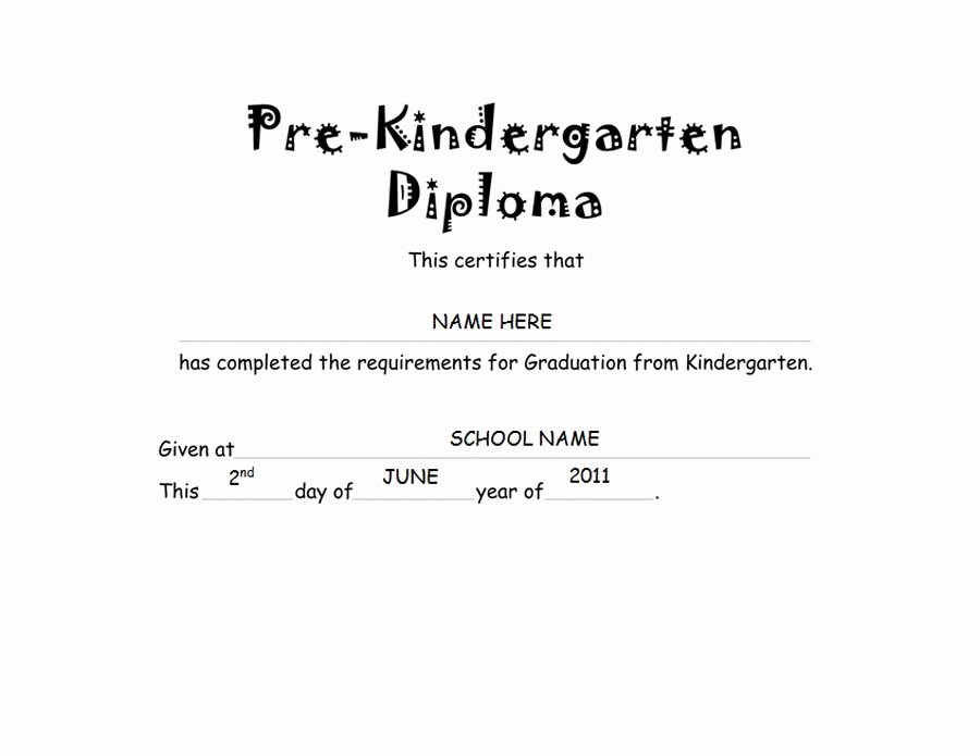 Pre Kindergarten Certificate Template New Diploma Free Templates Clip Art &amp; Wording