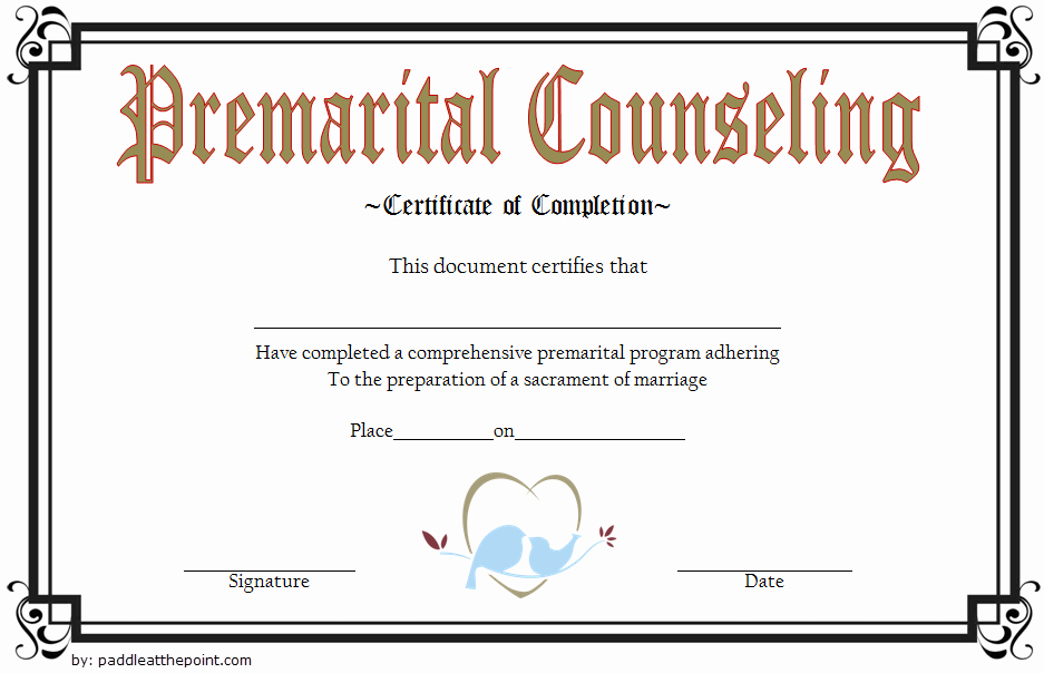 Premarital Counseling Certificate Of Completion Template New Marriage Counseling Certificate Template [7 Beautiful