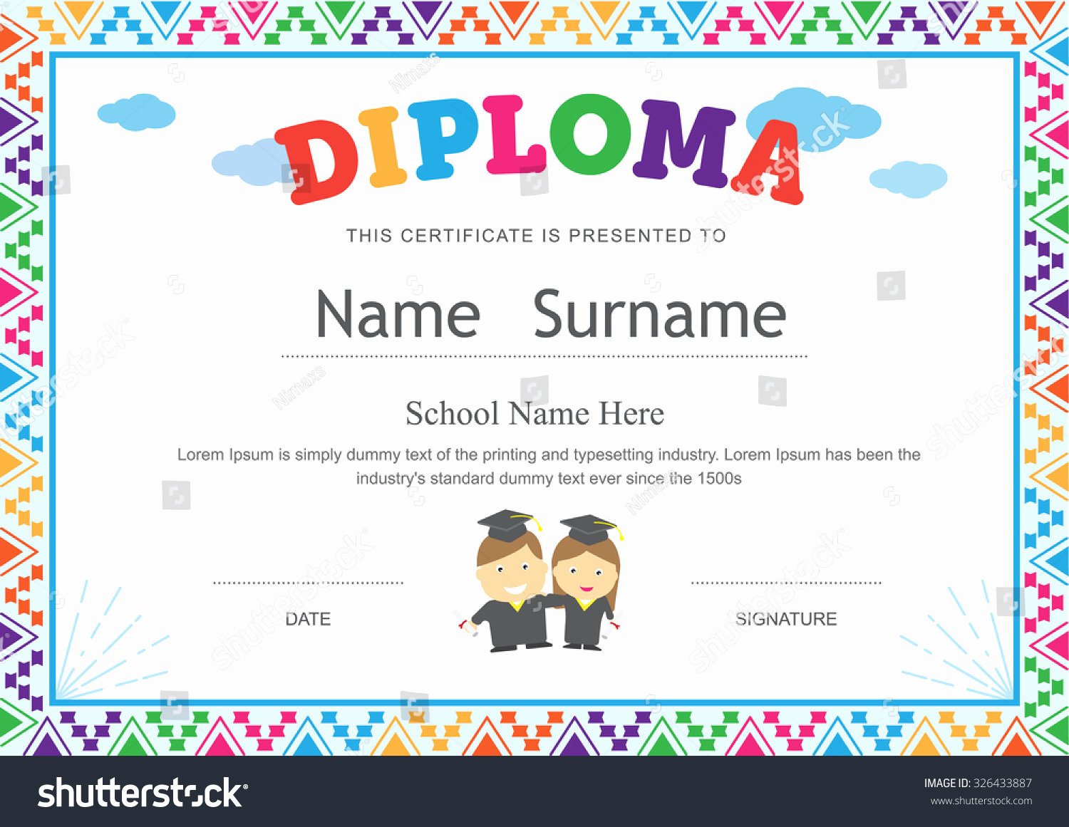 Preschool Diplomas Templates Free Inspirational Kids Diploma Preschool Certificate Elementary School Stock
