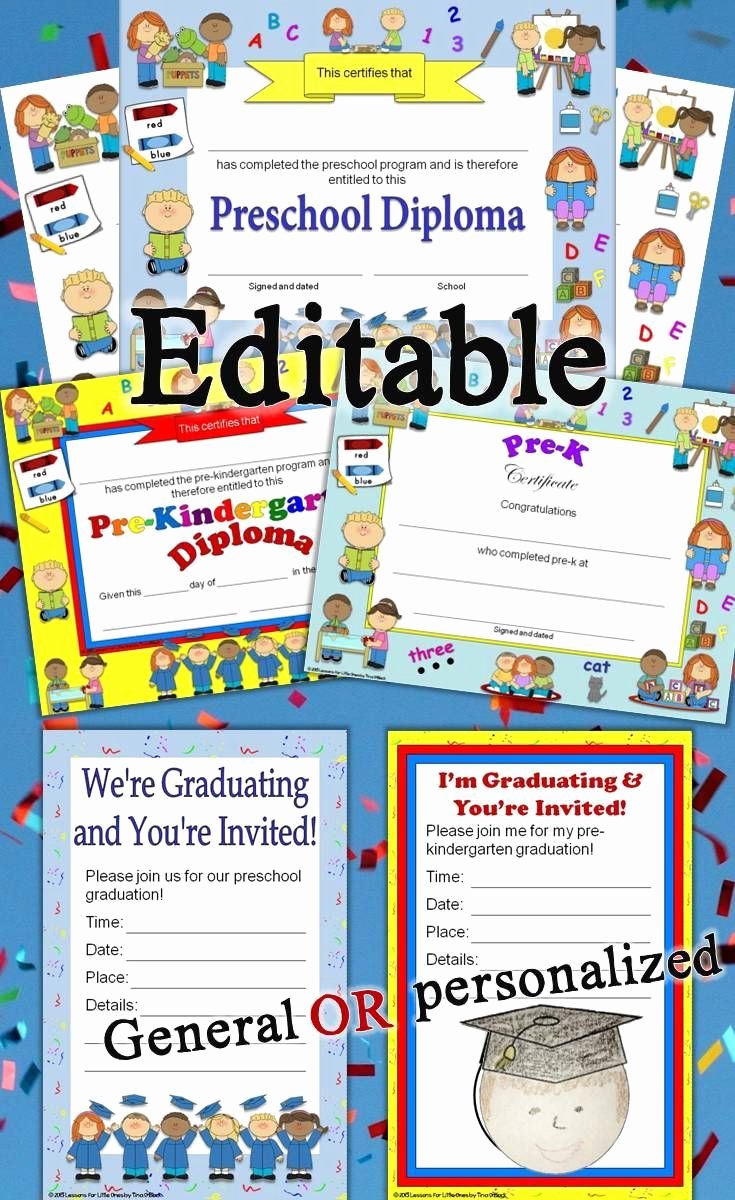 Preschool Graduation Certificate Editable Elegant Preschool Diplomas Certificates Graduation Invitations