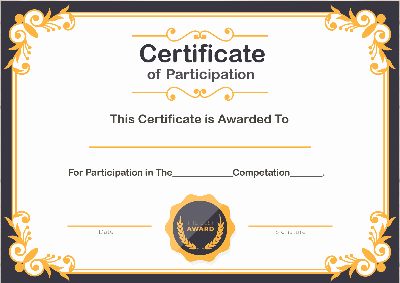 Printable Certificate Of Participation Awesome Free Sample format Of Certificate Of Participation