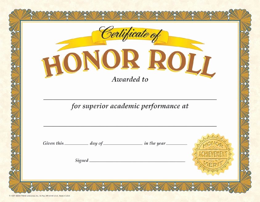Printable Honor Roll Certificates Unique Gold Colored Honor Roll Certificates