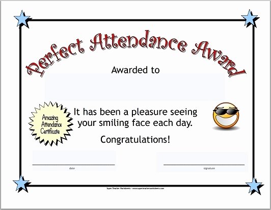 Printable Perfect attendance Award Beautiful Perfect attendance Certificate