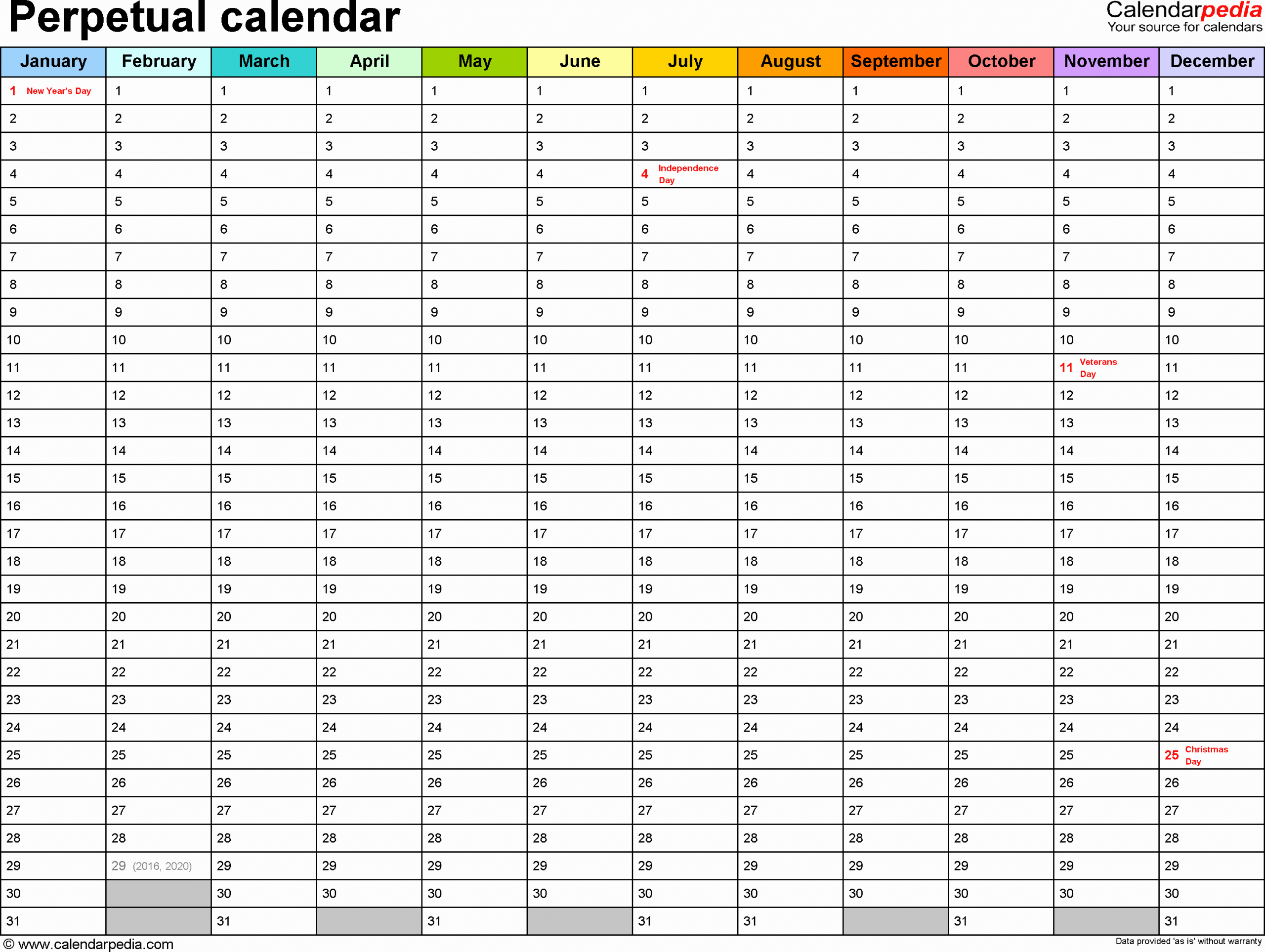 Printable Perpetual Calendar Chart Luxury Template 1 Pdf Template for Perpetual Calendar Landscape