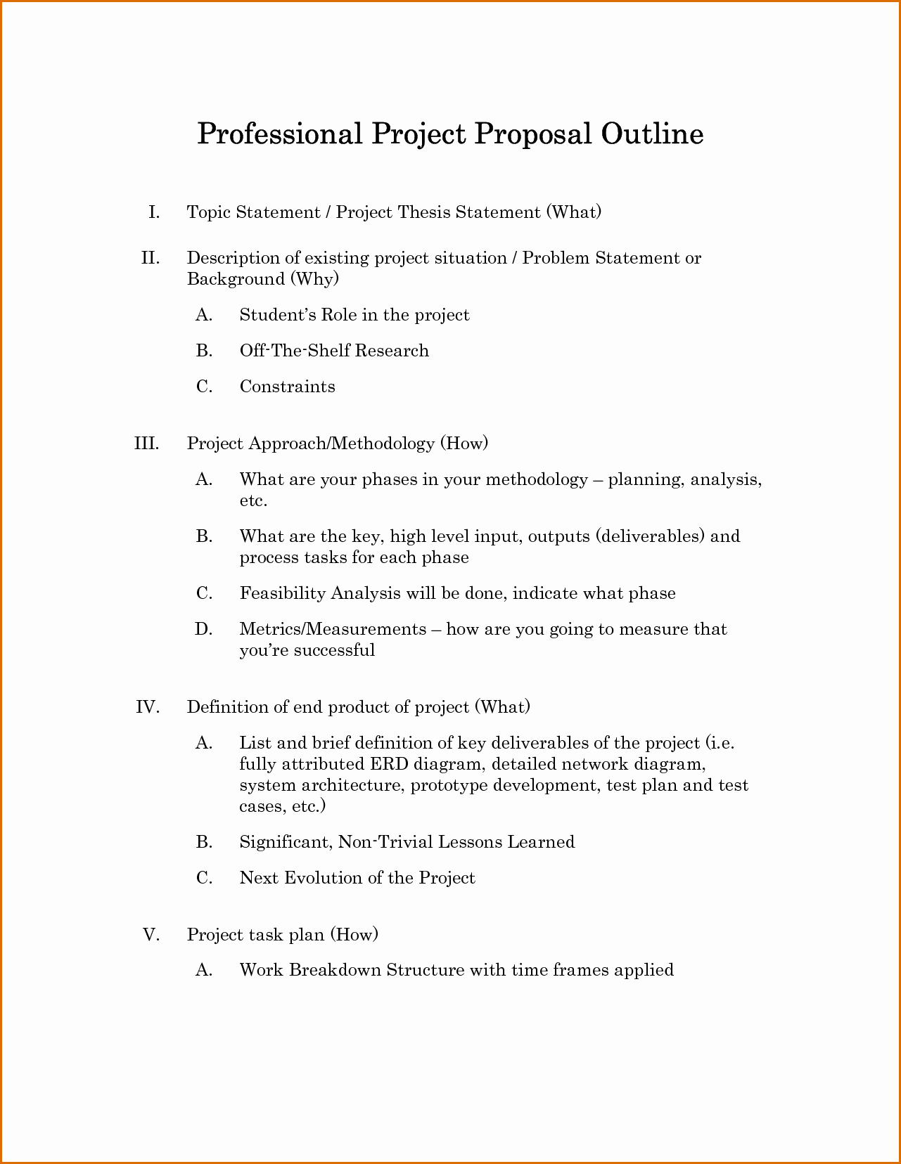 Project Proposal Outline Sample Elegant 4 Project Outline Template