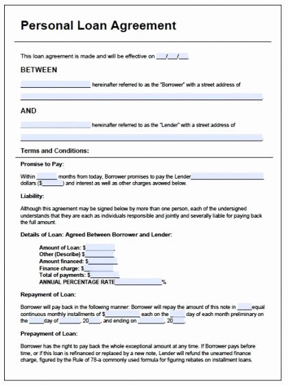 Promise to Pay Contracts Best Of Printable Sample Personal Loan Agreement form