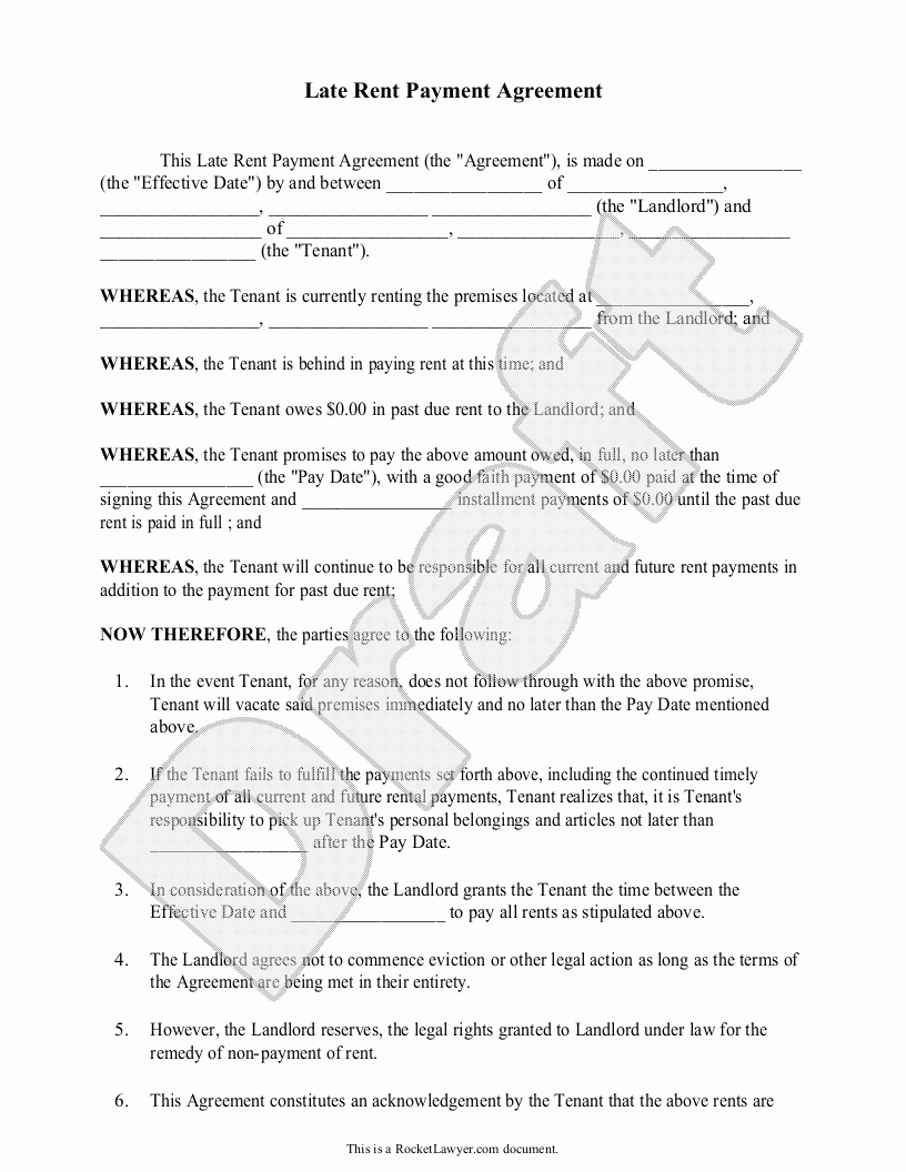 Promise to Pay Contracts Inspirational Late Rent Payment Agreement form with Sample