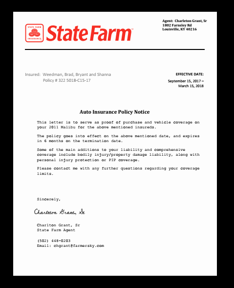 Proof Of Car Insurance Template Elegant State Farm Insurance Letter Job Employment Claim