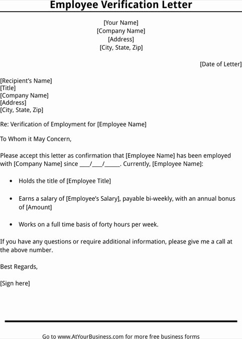 Proof Of Employment form Template Lovely Employment Verification Letter Template