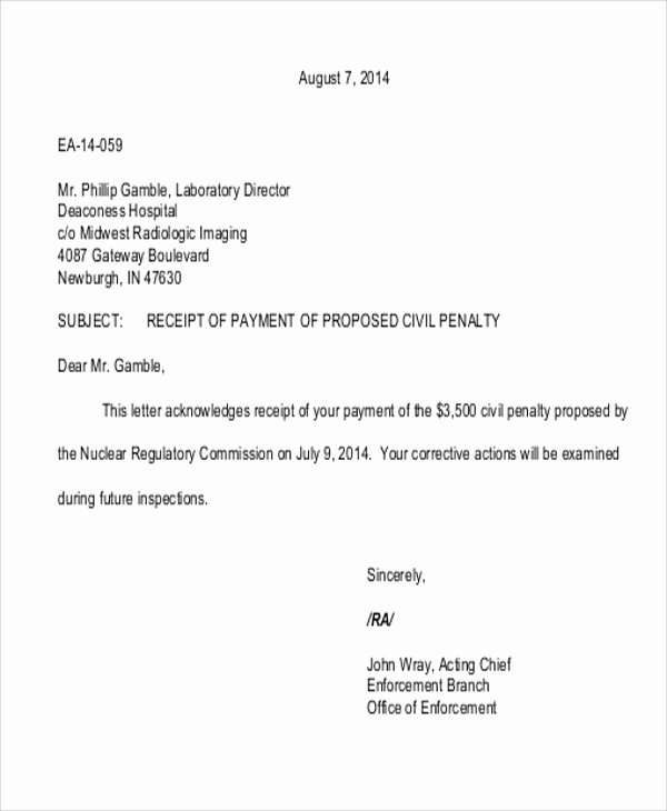 Proof Of Rent Payment Letter Sample Unique 8 Sample Payment Received Receipt Letters Pdf Doc