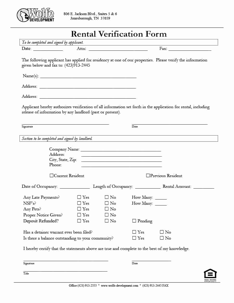 Proof Of Rental History Letter Elegant Verification Rental form Printable Rental Reference