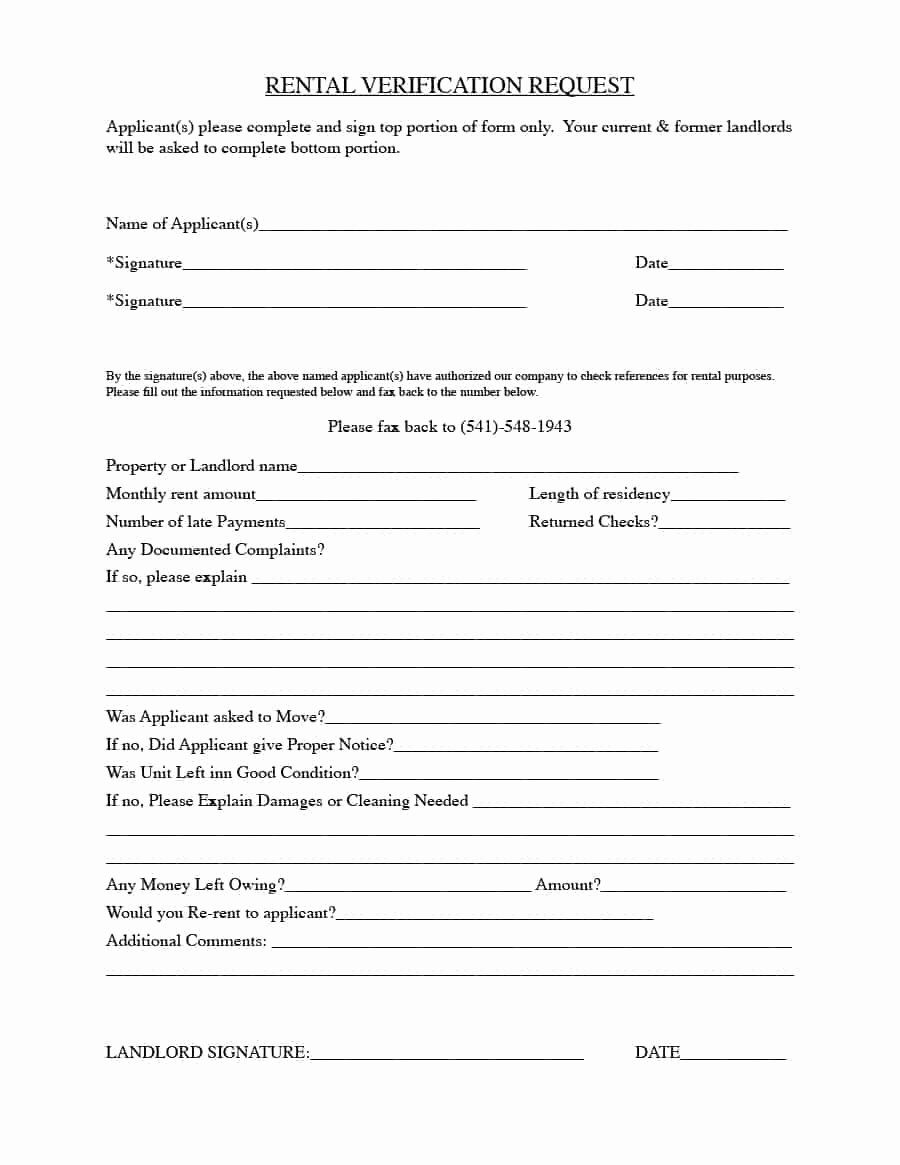 Rental History Form Template