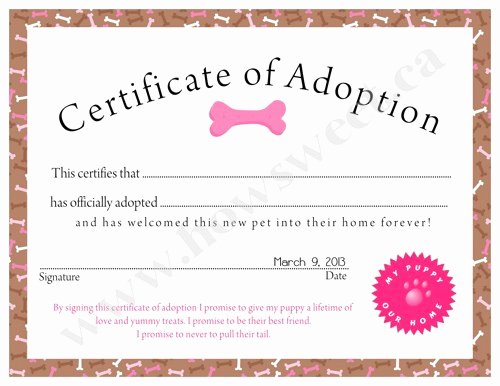 Puppy Adoption Certificate Template Awesome Puppy Adoption Certificate Pink or Blue