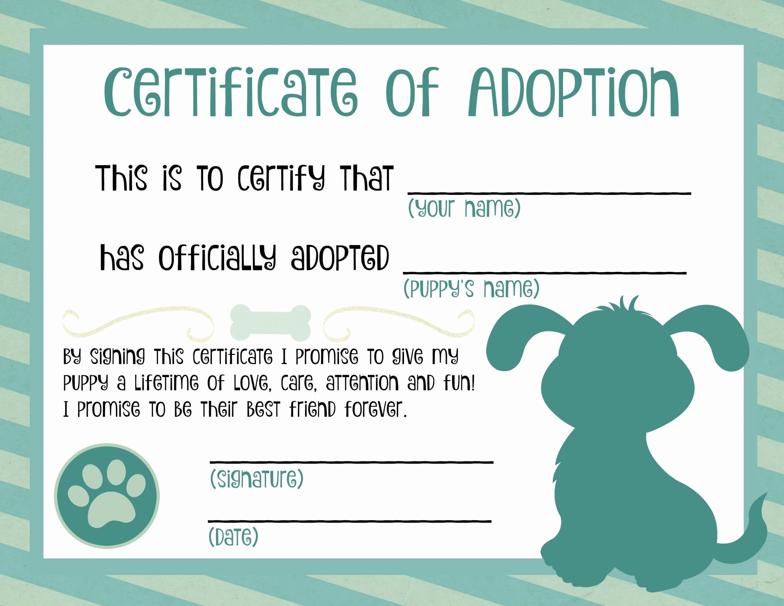 Puppy Birth Certificate Template Beautiful Puppy Adoption Certificate Dog Birthday