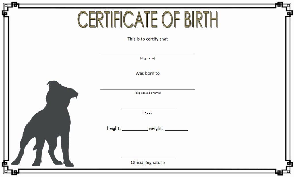 Puppy Birth Certificate Template Free Lovely Dog Birth Certificate Template Editable [9 Designs Free]
