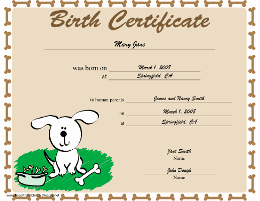 Puppy Birth Certificate Template Luxury A Dog Birth Certificate Bordered In Bones and Featuring A