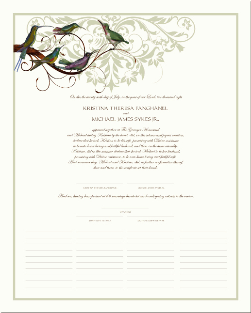 Quaker Wedding Certificate Template Elegant Bird themed Wedding Certificates Quaker Marriage