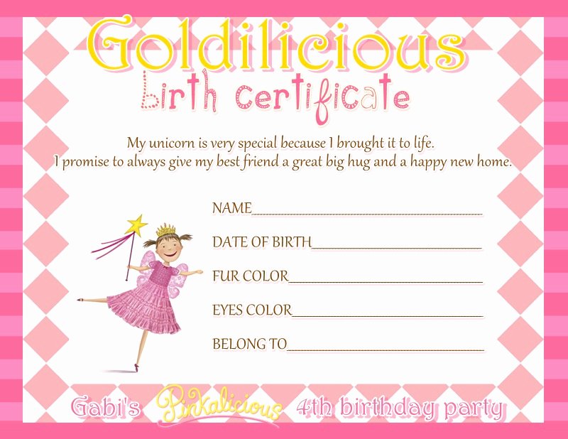 Real Birth Certificate Template Beautiful Sweet Bambinos Real Party Pinkalicious Part Ii