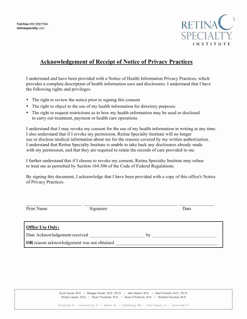 Receipt Of Notice Best Of Acknowledgement Of Receipt Of Notice Of Privacy Practices