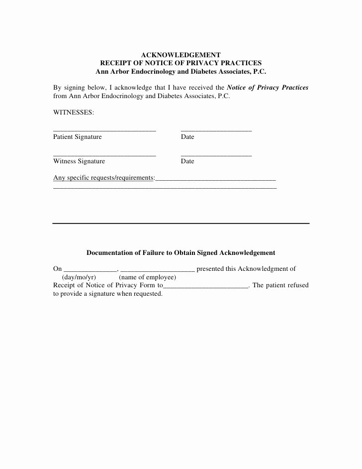 Receipt Of Notice Unique Patient Authorization for Use Disclosure Of Health Care