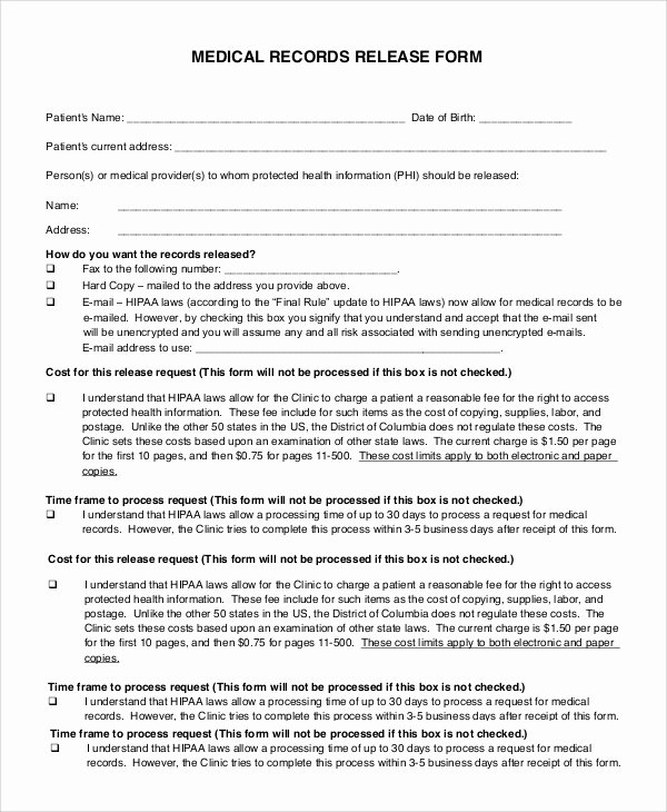 Record Release forms Awesome Sample Medical Records Release form 9 Examples In Pdf Word